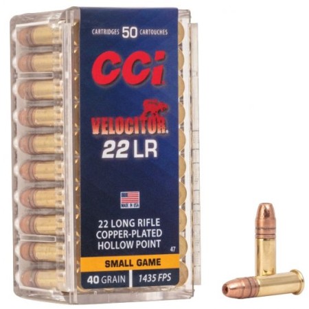 CCI .22 Long Rifle 40gr Velocitor Copper Plated HP Ammunition 50rds - 0047