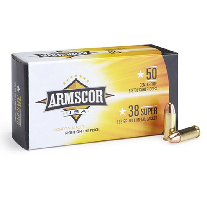 Armscor Precision Inc USA .38 Super 125 Grain Full Metal Jacket Brass Cased Pistol Ammunition, 50 Rounds, FAC38SUPER-1N-50RD