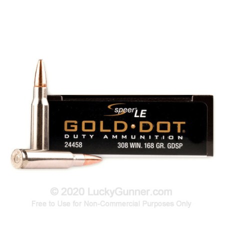 Speer Gold Dot LE Duty 308 Winchester Ammo 168 Grain Soft Point