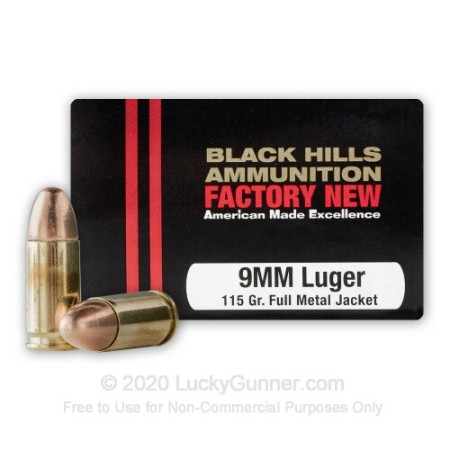 9mm - 115 Grain FMJ - Black Hills - 20 Rounds