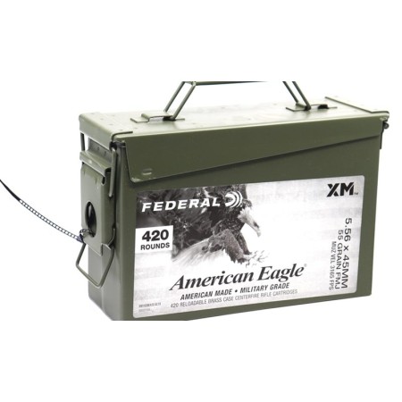 Federal American Eagle 5.56 55gr FMJ-BT 420rd M2A1 Ammo Can - XM193bk420 AC1