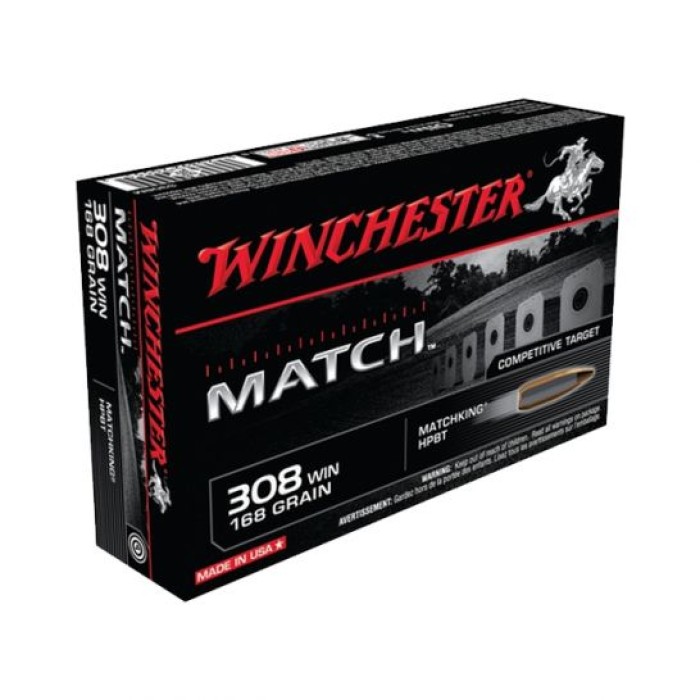 Winchester .308 Win 168 Grain Match BTHP Centerfire Rifle Ammunition, 20rds - S308M