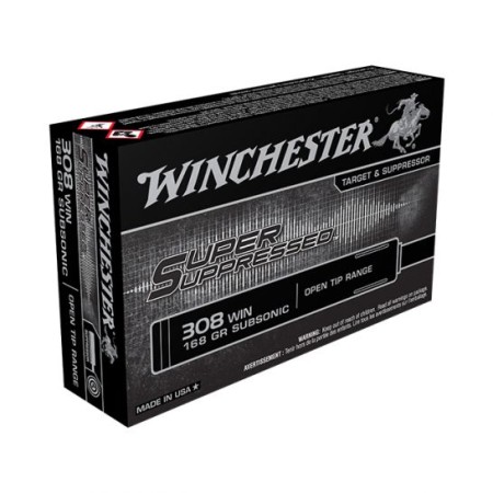 Winchester .308 Win 168 gr FMJOT Super Suppressed Ammunition, 20 Rounds - SUP308