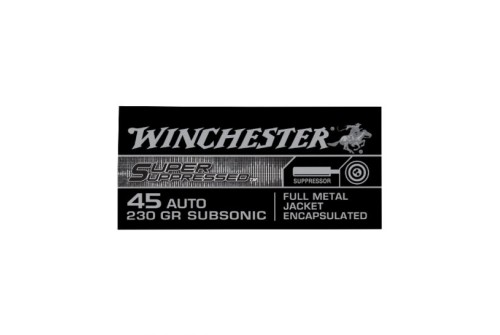 Winchester .45 Auto/ACP 230gr FMJ Super Suppressed Ammo, 50 Rounds - SUP45