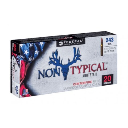 Federal 243 Win 100gr Soft Point Non-Typical Whitetail Rifle Ammunition, 20 Rounds - 243DT100