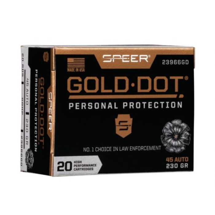 Speer Ammo 23966GD Gold Dot Personal Protection 45 ACP 230 gr Hollow Point (HP) 20 Bx - Dirty Bird Industries