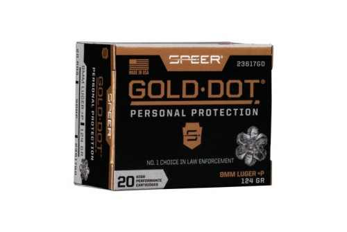 Speer Ammunition, Speer Gold Dot, Personal Protection, 9MM, 124 Grain, Hollow Point, +P, 20 Round Box