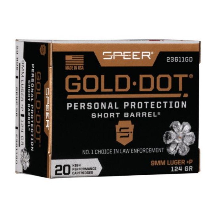 Speer Gold Dot SB Personal Protection 9mm Luger Plus P 124Gr 20Ct