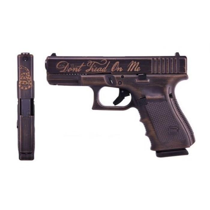 Glock 19 Gen 4 9mm Pistol, "Don't Tread On Me" Battle Worn Cerakote - UG1950204DTOM