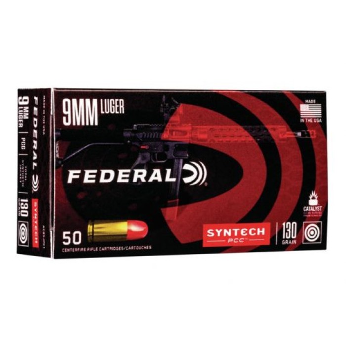 American Eagle Syntech Pistol Caliber Carbine 9mm 130 gr Syntech Jacket FN 50 Rounds Ammunition - AE9SJPC1