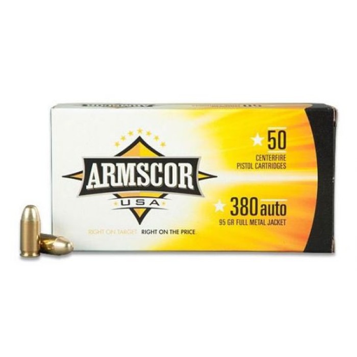 Armscor Centerfire Handgun Brass .380 ACP 95-Grain 50-Rounds FMJ