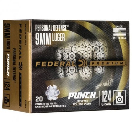 Federal Punch 124 gr JHP 9mm Ammo, 20/pack - PD9P1