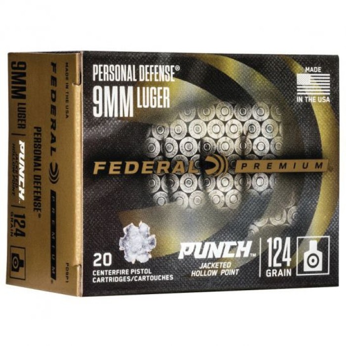 Federal Punch 124 gr JHP 9mm Ammo, 20/pack - PD9P1