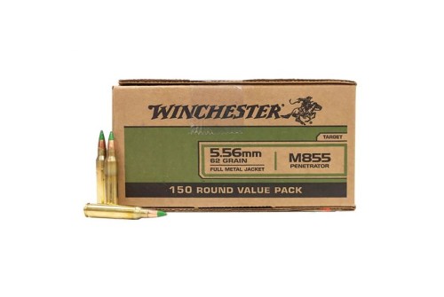 Winchester M855 62 gr Green Tip FMJ 5.56x45mm Ammunition 150 Rounds - WM855150