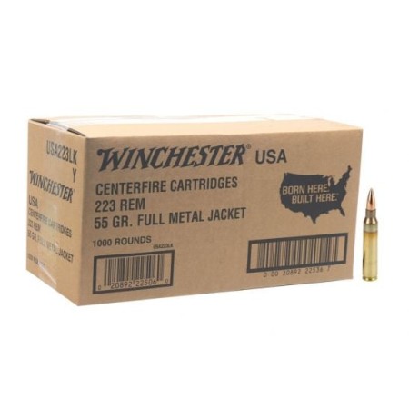 Winchester USA Lake City Rifle Ammunition .223 Rem 55gr FMJ 3240 fps 1000/ct