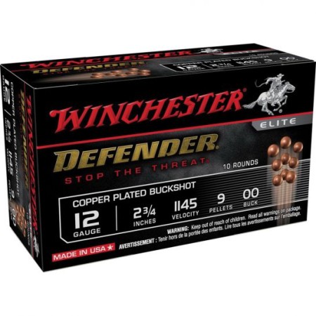 Winchester Defender 12 Gauge 2-3/4" 00 Buck Shot Shotshell, 10/Box - SB1200PD