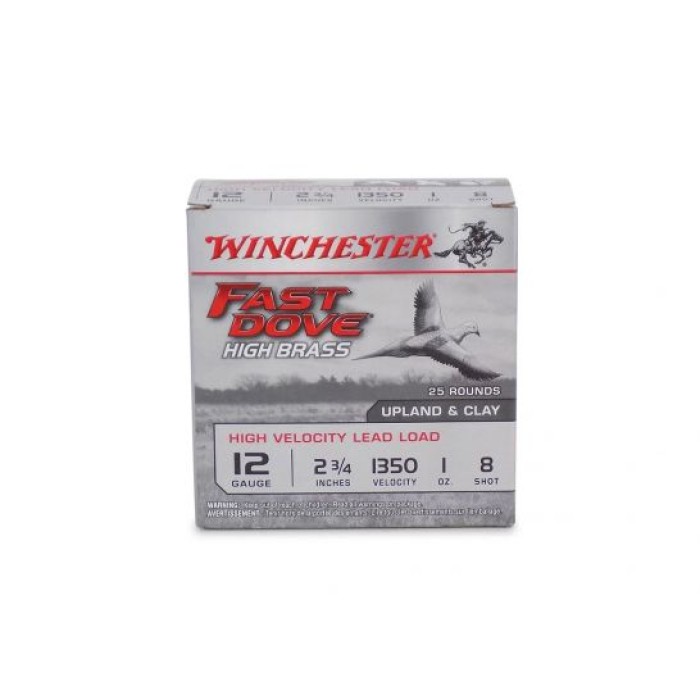 Winchester Fast Dove High Brass 12 Gaude 1oz 2.75in Upland and Clay Shotgun Ammunition, 25 Rounds, WFD128B