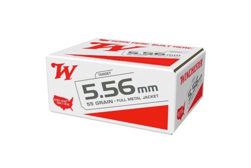 Winchester USA WHITE BOX 5.56mm 55 Grain Full Metal Jacket Brass Rifle Ammo, 500 Rounds, WM193500