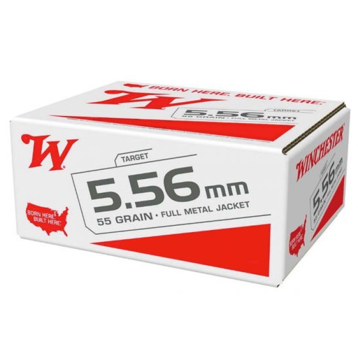 Winchester USA WHITE BOX 5.56mm 55 Grain Full Metal Jacket Brass Rifle Ammo, 500 Rounds, WM193500