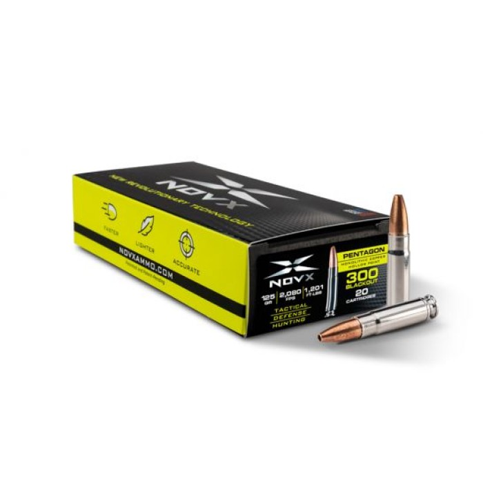 NOVX Copper Pentagon 125gr .300 BLK Ammo, 20rds - 300BLK125CP-20