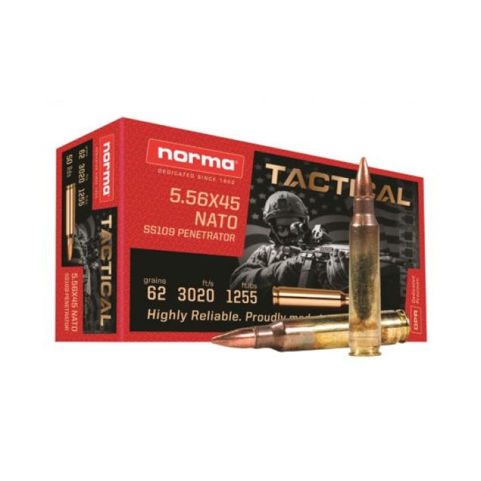 Norma Tactical 5.56x45mm 62 Grain FMJ Rifle Ammo