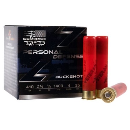 Veteran Ammo Personal Defense Ammo 410 ga. 2.5 in. 1/5 oz. 4 Pellet Buck 25 rd