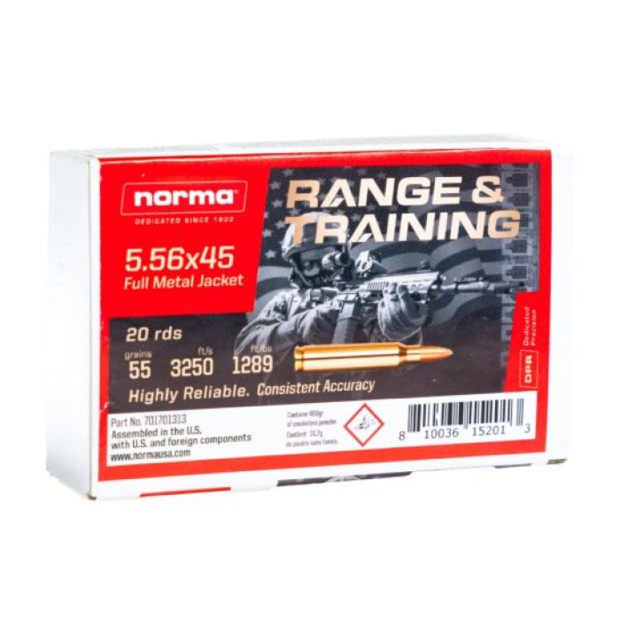 Norma Range & Training 5.56x45mm, 55gr, Full Metal Jacket, 20rd box