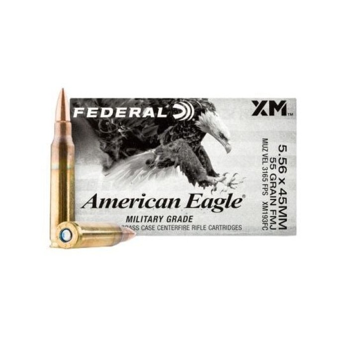 Federal Xm193 Rifle Ammunition 5.56Mm 55 GR Fmj 3165 Fps 500/Ct Case (25-20/Ct Boxes) XM193FC