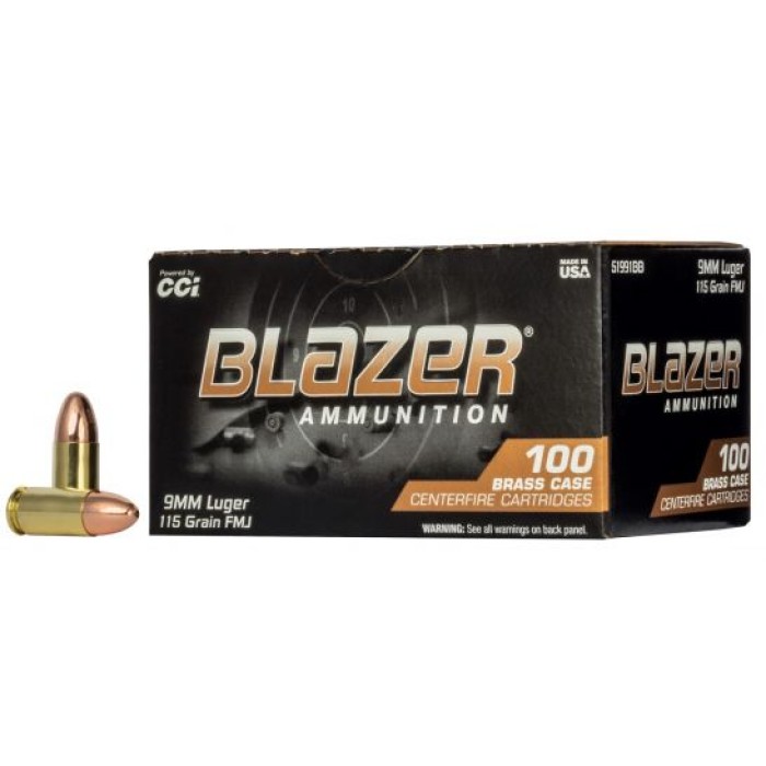 CCI Blazer Brass, 9MM, 115gr, FMJ, 100 Round Bulk Pack - 51991BB