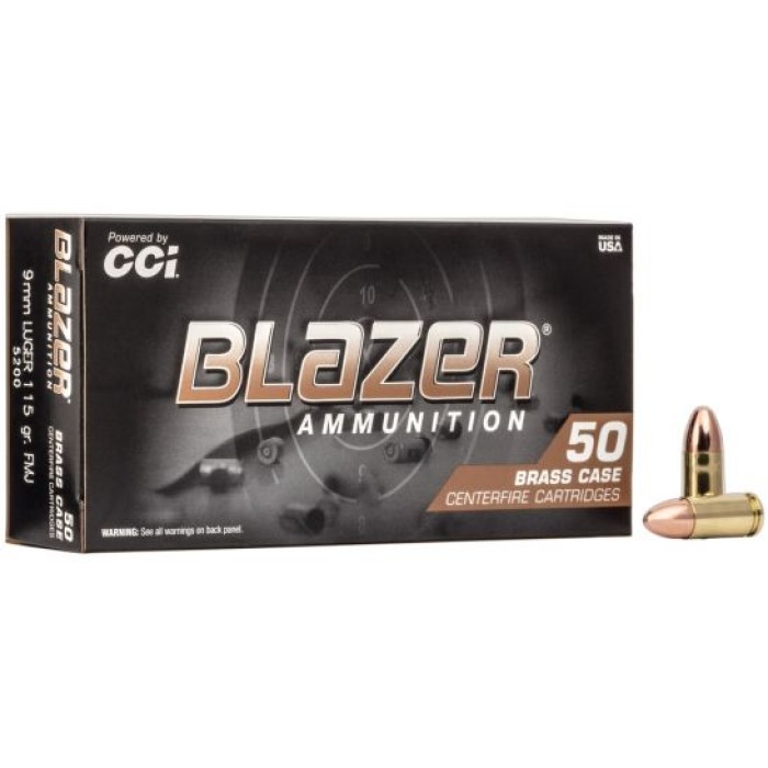 CCI Blazer Brass 9mm Ammo 115 Grain FMJ 50 rd/box - 5200