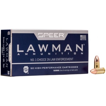 Speer Ammo 53651 Lawman  9mm Luger 124 gr Total Metal Jacket (TMJ) 50 Bx/ 20 Cs