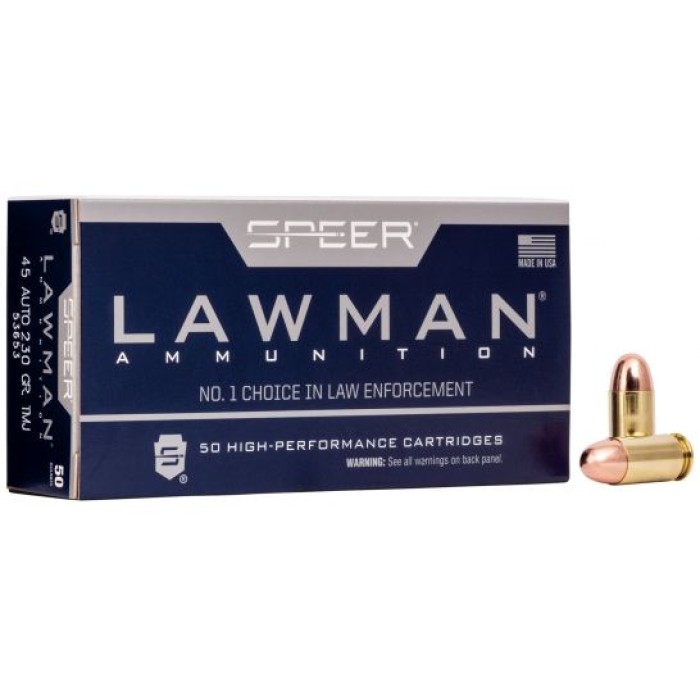 Speer Ammo 53653 Lawman 45 ACP 230 gr Total Metal Jacket (TMJ) 50 Bx/ 20 Cs