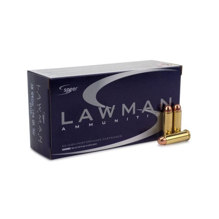 Speer Lawman Training 38 Special 125 Grain Total Metal Jacket Brass Cased Pistol Ammo, 50 Rounds, 53733-50RD