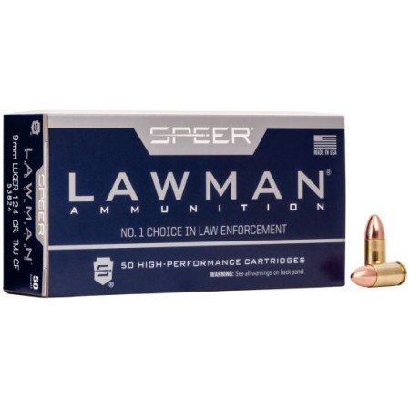 Speer Lawman Clean-Fire Training 124 gr Total Metal Jacket 9mm Ammo, 50/box - 53824