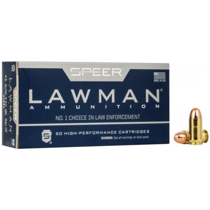 Speer Lawman Clean-Fire Training 230 gr Total Metal Jacket .45 Auto Ammo, 50/box - 53885