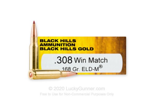 Black Hills Gold 308 Winchester Ammo 168 Grain Hornady ELD-M