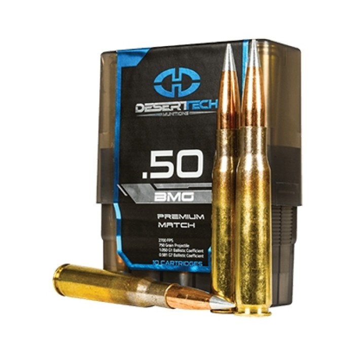 Desert Tech Premium Match .50 BMG, 750 grain, Open Tip Match Boat-Tail Brass Cased Centerfire Rifle Ammo, 10 Rounds, DTM-500750-BX