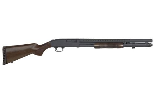 Mossberg, 590, Retrograde, Pump Action, 12 Gauge, 3" Chamber, 20" Heavy Barrel, Blue Finish, Wood Stock, Ambidextrous, 8Rd, Bead Sight