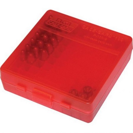 MTM Flip-Top 9mm 380 ACP 100 Round Clear Red Ammo Box (P-100-9-29)