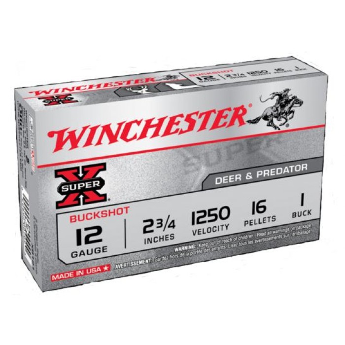 Winchester 12ga 2.75" 1 Buck Super-X Ammunition, 5 Round Box - XB121