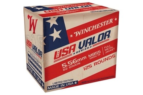 Winchester USA Valor 5.56mm NATO 62gr FMJ Rifle Ammo - 125 Rounds