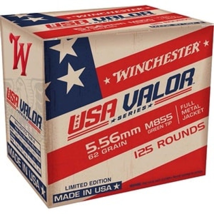 Winchester USA Valor 5.56mm NATO 62gr FMJ Rifle Ammo - 125 Rounds