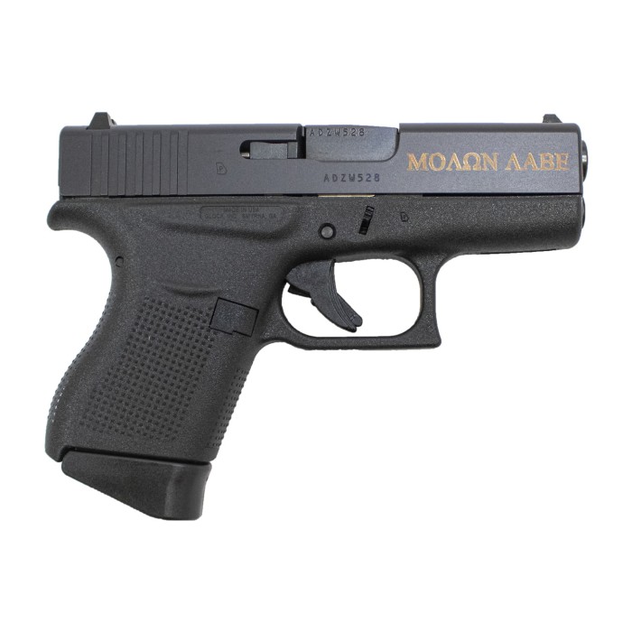 Glock 43 9mm with Spartan Helmet and Molon Labe Bronze Engraving