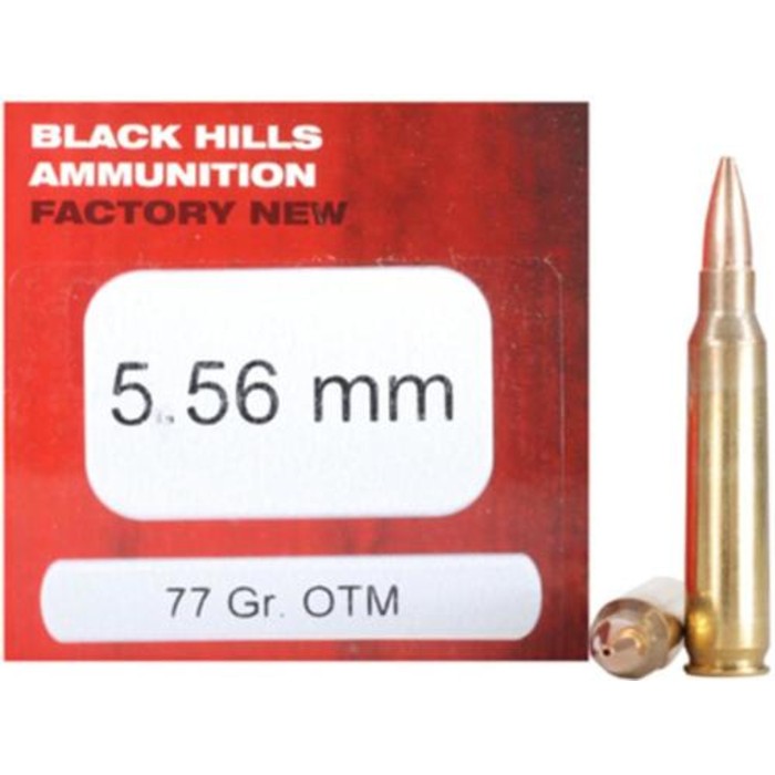 Black Hills Factory New Rifle Ammo, 5.56x45mm Nato, 77 Gr, Sierra Open Tip Match, 50rd Box