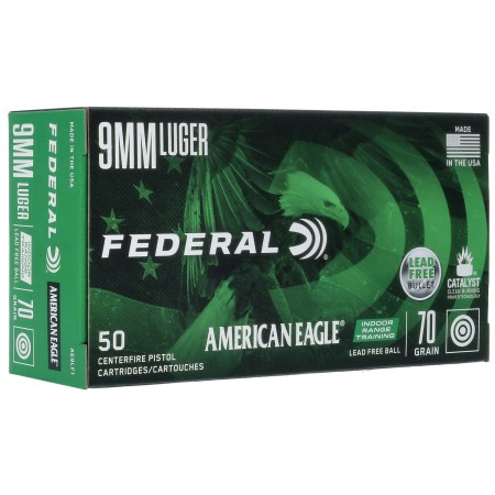 Federal American Eagle 9mm Luger 70gr Lead Free FMJ Handgun Ammo - 50 Rounds