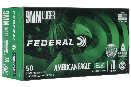 Federal American Eagle 9mm Luger 70gr Lead Free FMJ Handgun Ammo - 50 Rounds