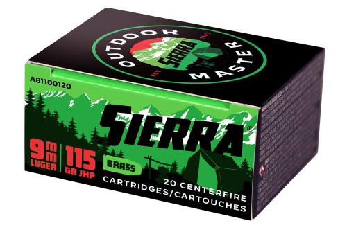 Sierra Outdoor Master 9mm Luger 115gr JHP Handgun Ammo - 20 Rounds