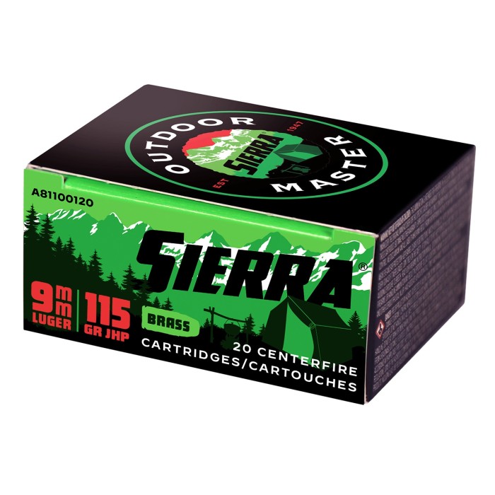 Sierra Outdoor Master 9mm Luger 115gr JHP Handgun Ammo - 20 Rounds