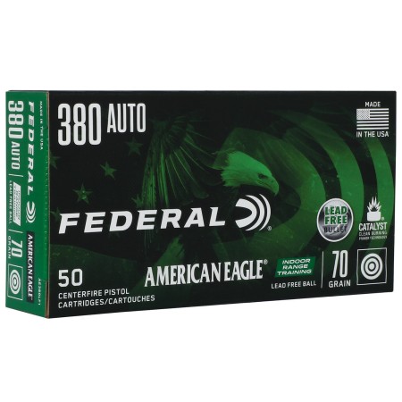 Federal American Eagle Indoor Range Training 380 Auto (ACP) 70gr Lead Free IRT Handgun Ammo - 50 Rounds