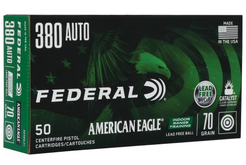 Federal American Eagle Indoor Range Training 380 Auto (ACP) 70gr Lead Free IRT Handgun Ammo - 50 Rounds